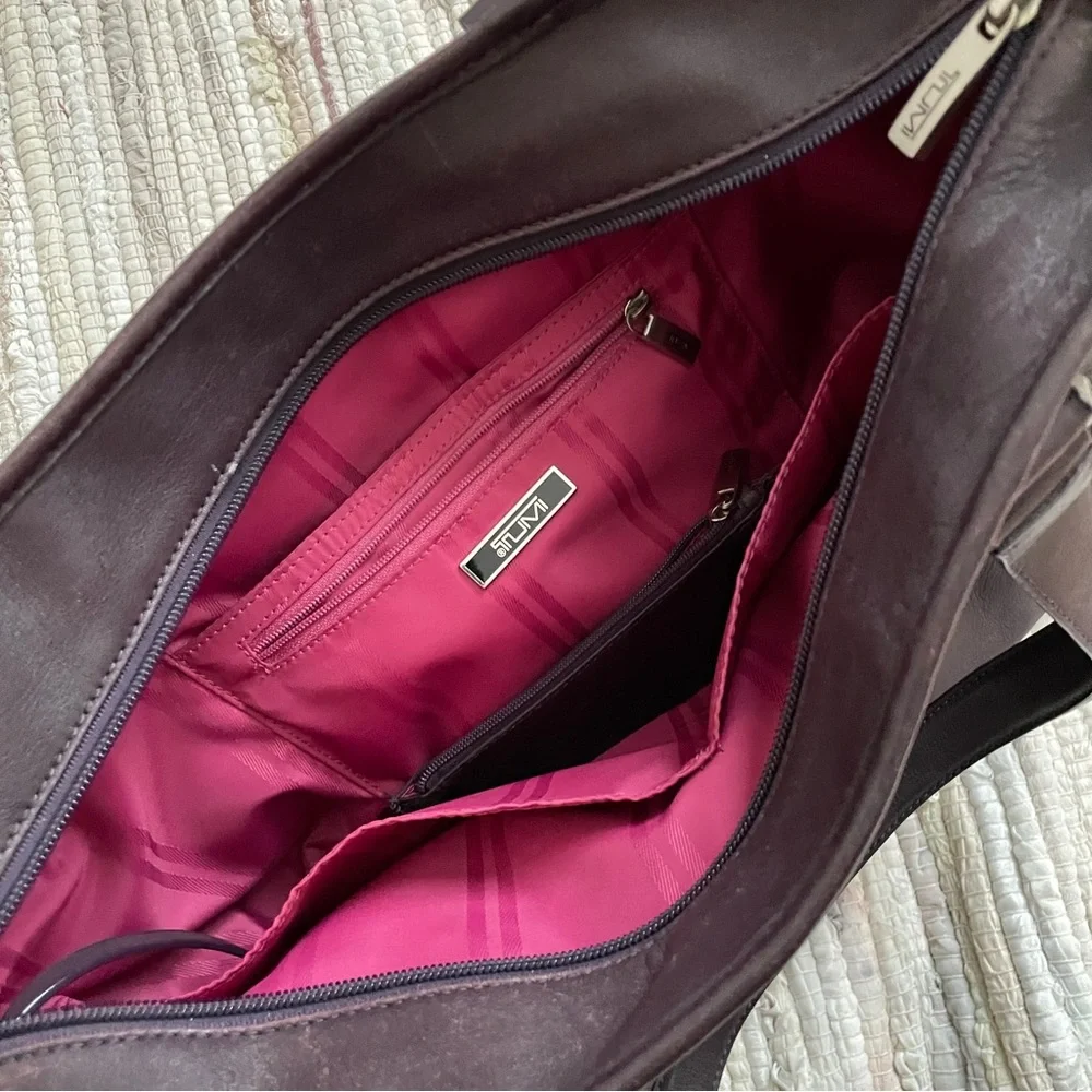 Tumi Purple Leather Tote Bag